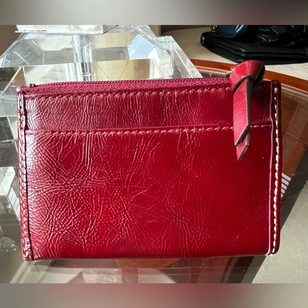 Coach Legacy Crimson Red Patent Leather Contrast Stitch Card Coin Pouch